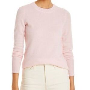 AQUA Sz M Pale Pink 100% Cashmere Fitted Crewneck Sweater Like New